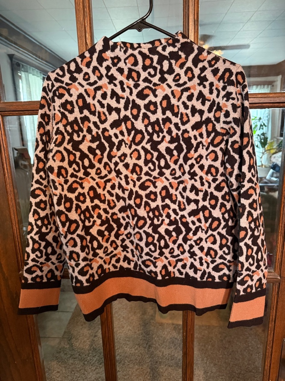 Tribal Jeans Womens Leopard Print Mock Neck Sweater Tan Black Size Medium